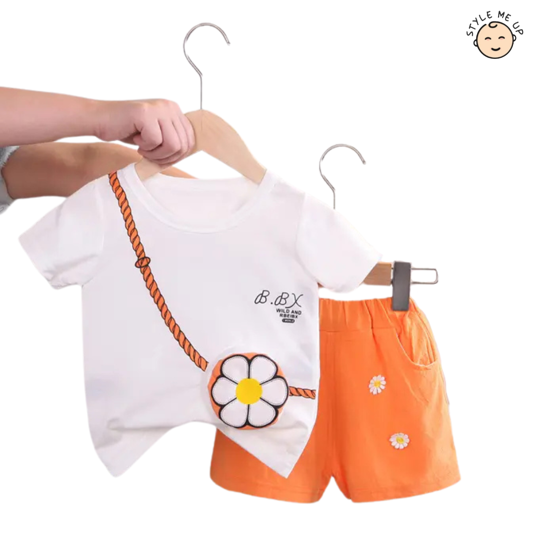 Orange Flower T-Shirt With Shorts