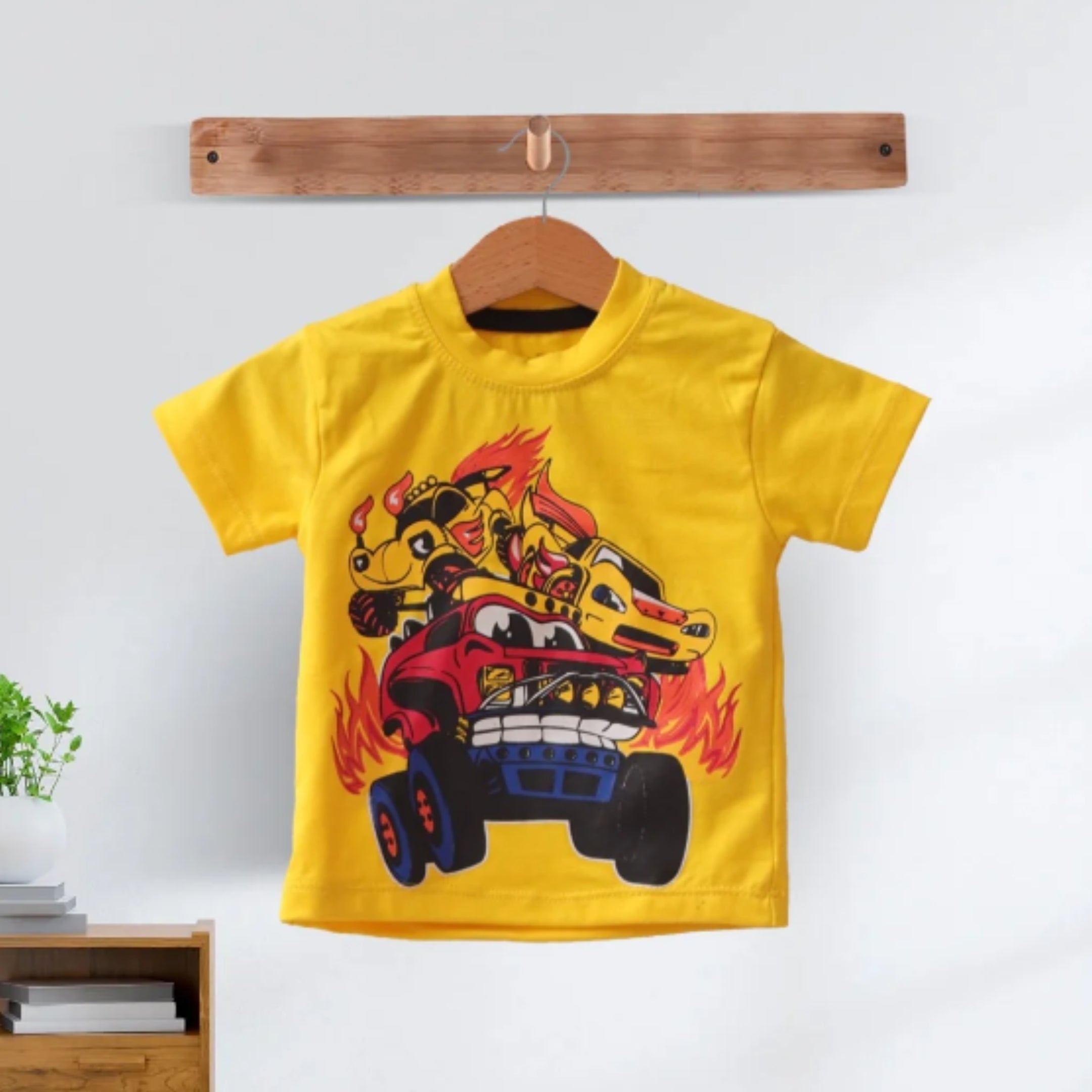 Cars Printed Yellow T-Shirt And Shorts For Kids