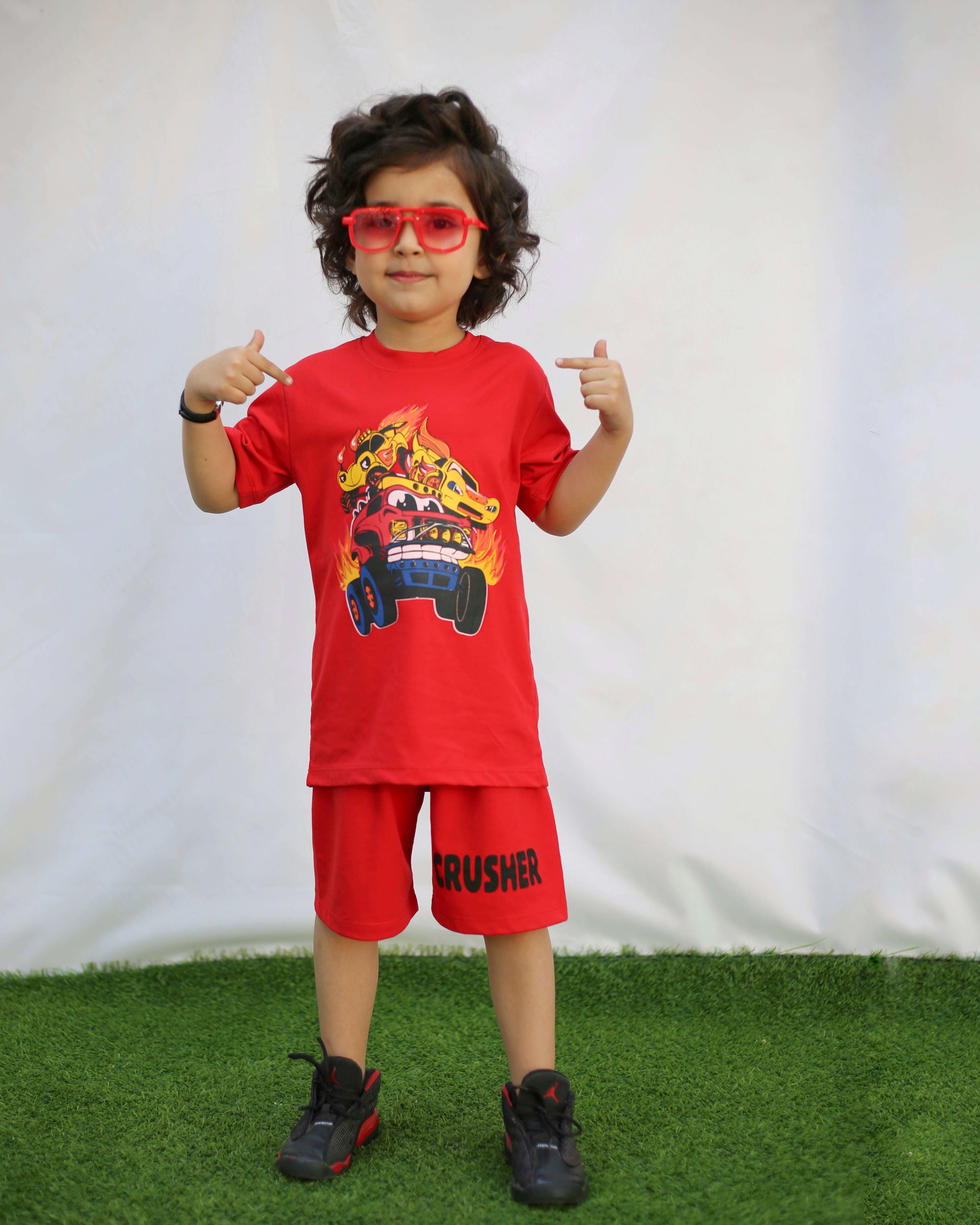 Cars Printed Red T-Shirt And Shorts For Kids