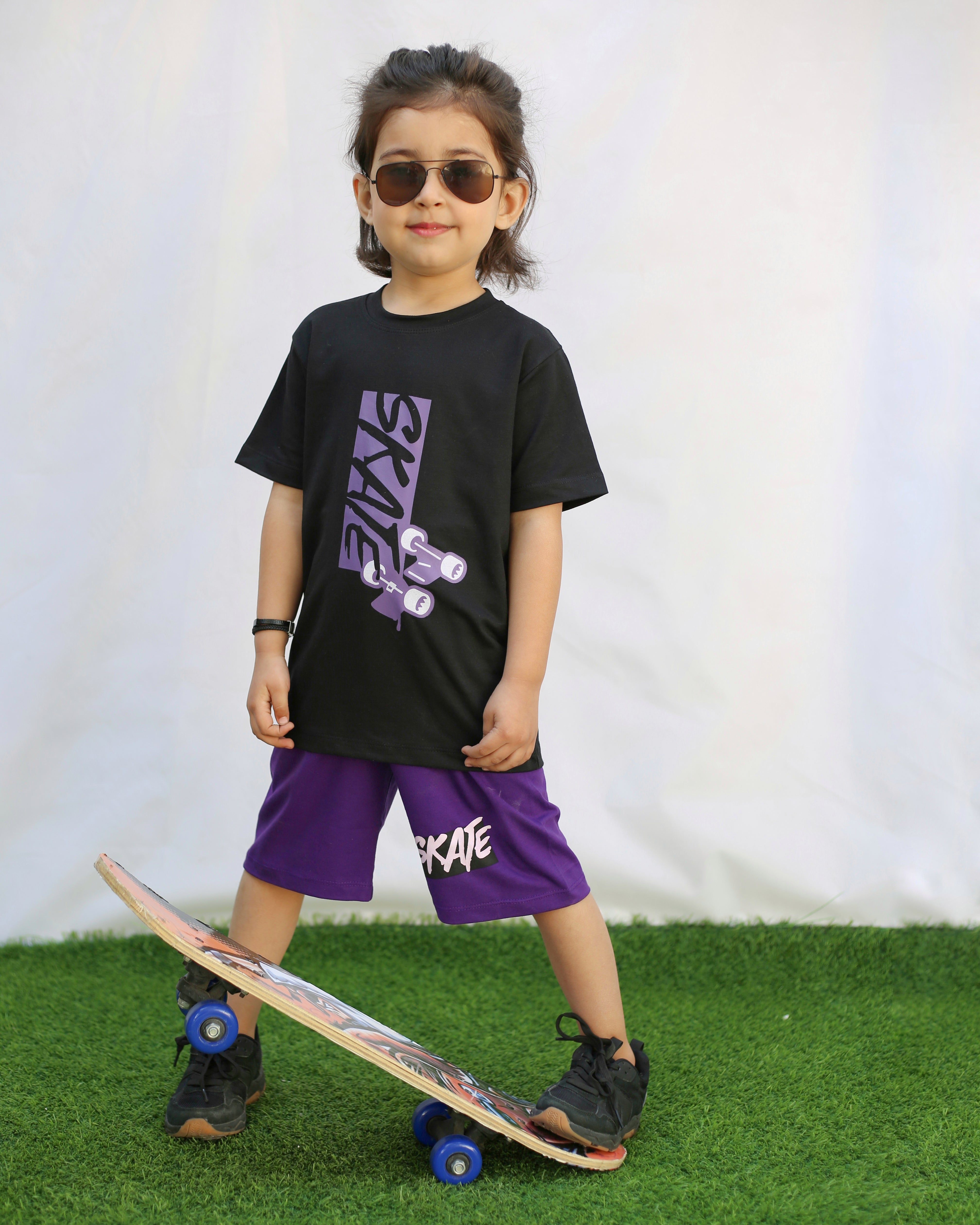 Skate Purple T-Shirt And Shorts For Kids