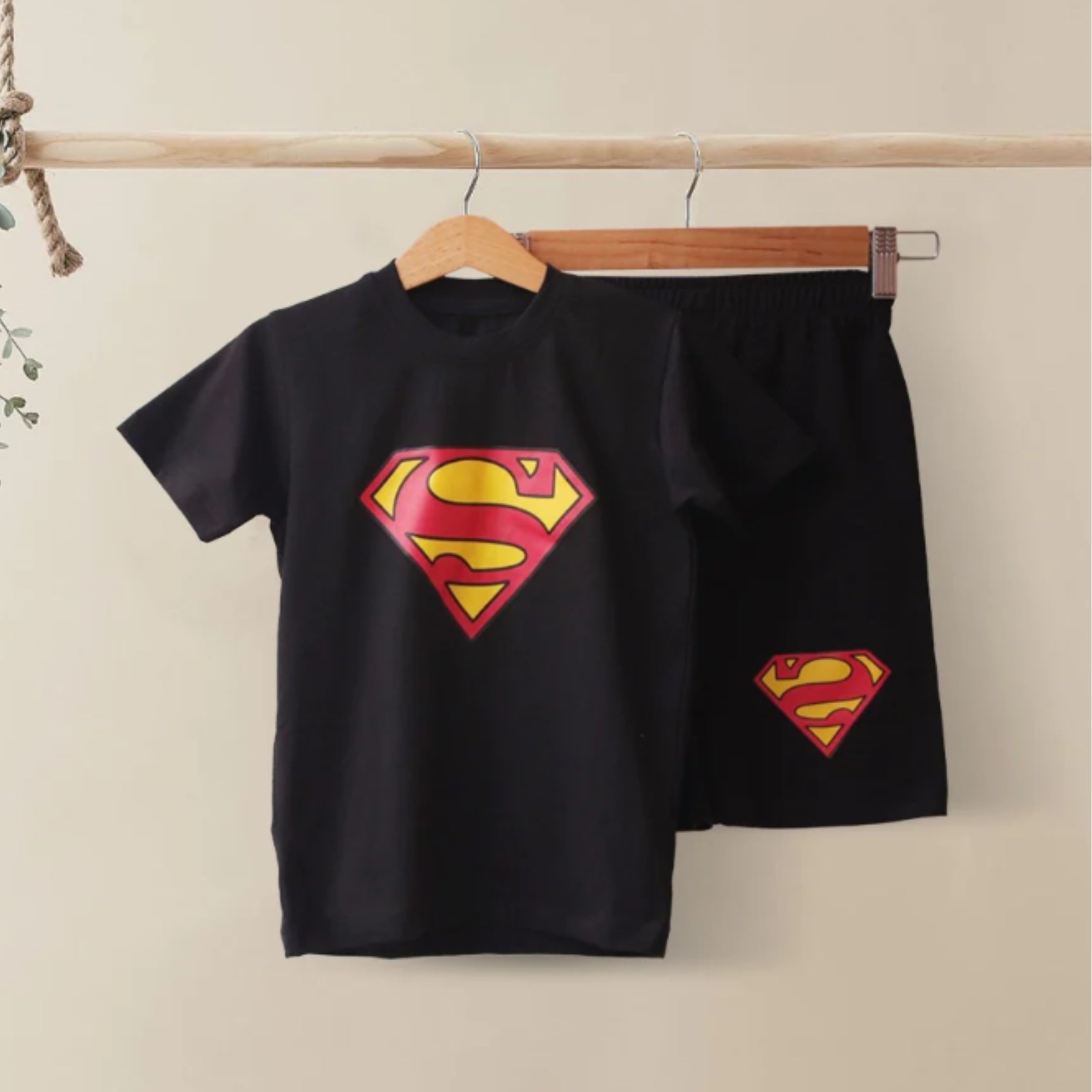 Superman Black T-Shirt And Shorts For Kids