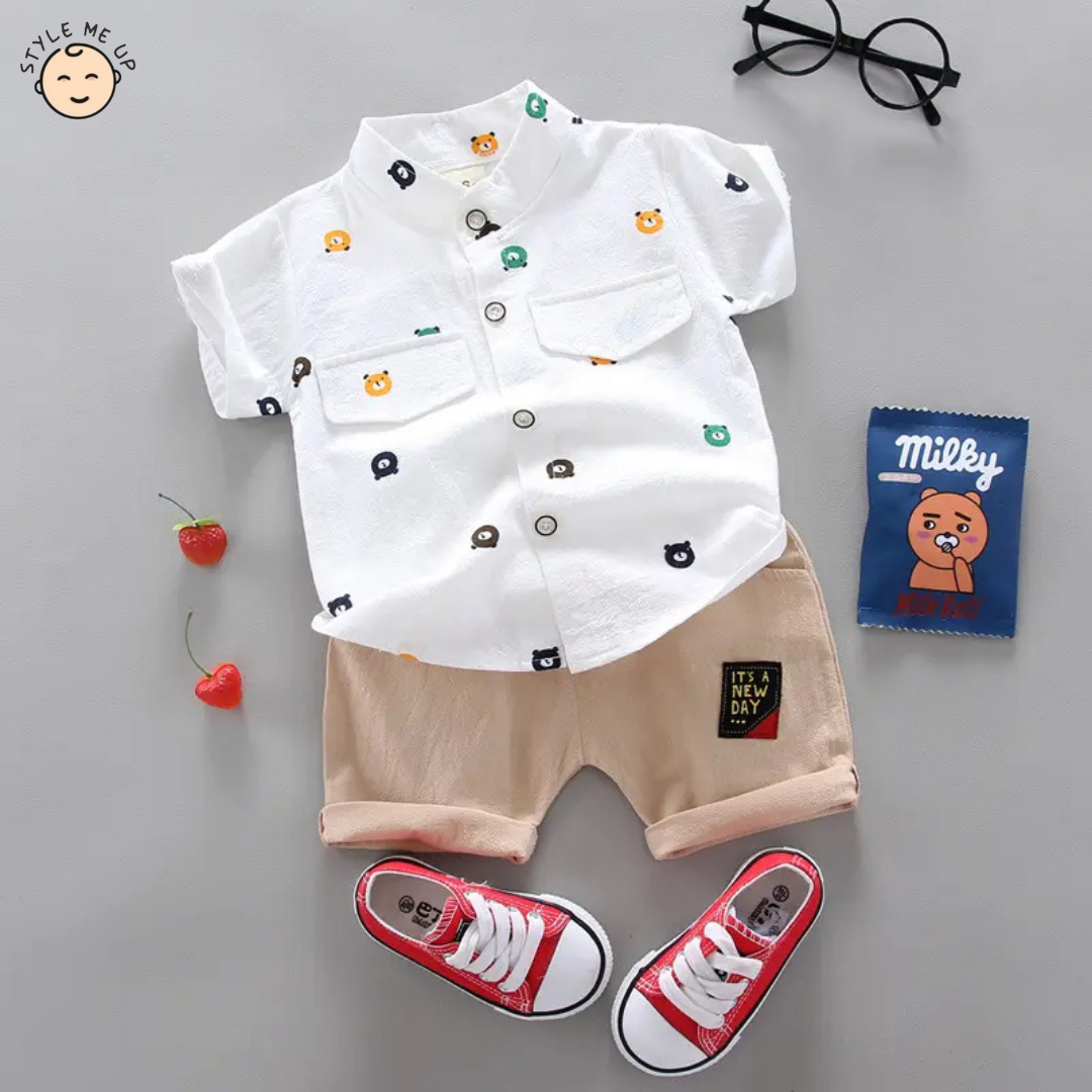 Little Bear Print T-Shirt With Shorts