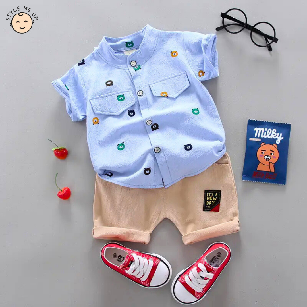 Little Bear Print T-Shirt With Shorts