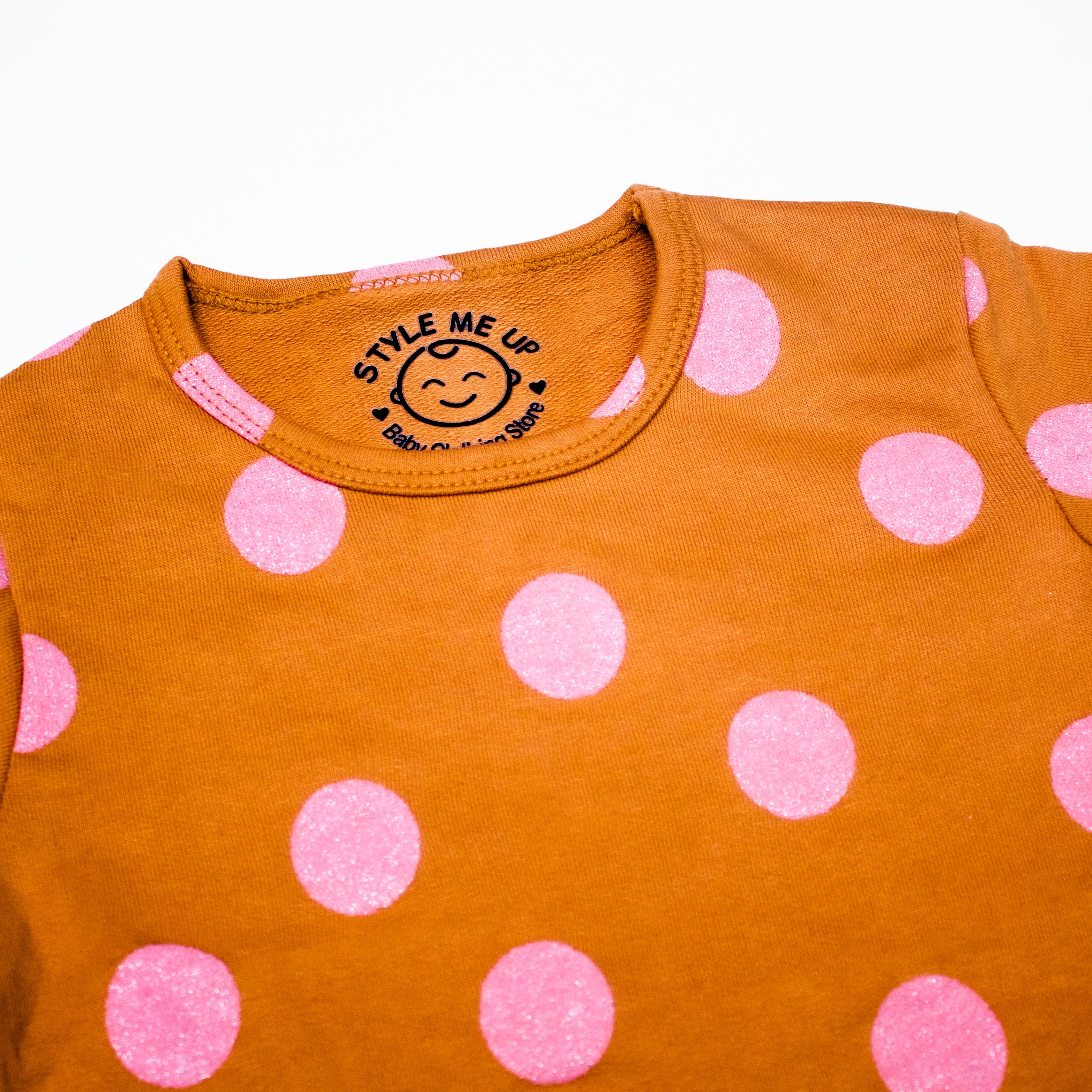 Brown Pink Polka Dots T-Shirt And Shorts For Kids