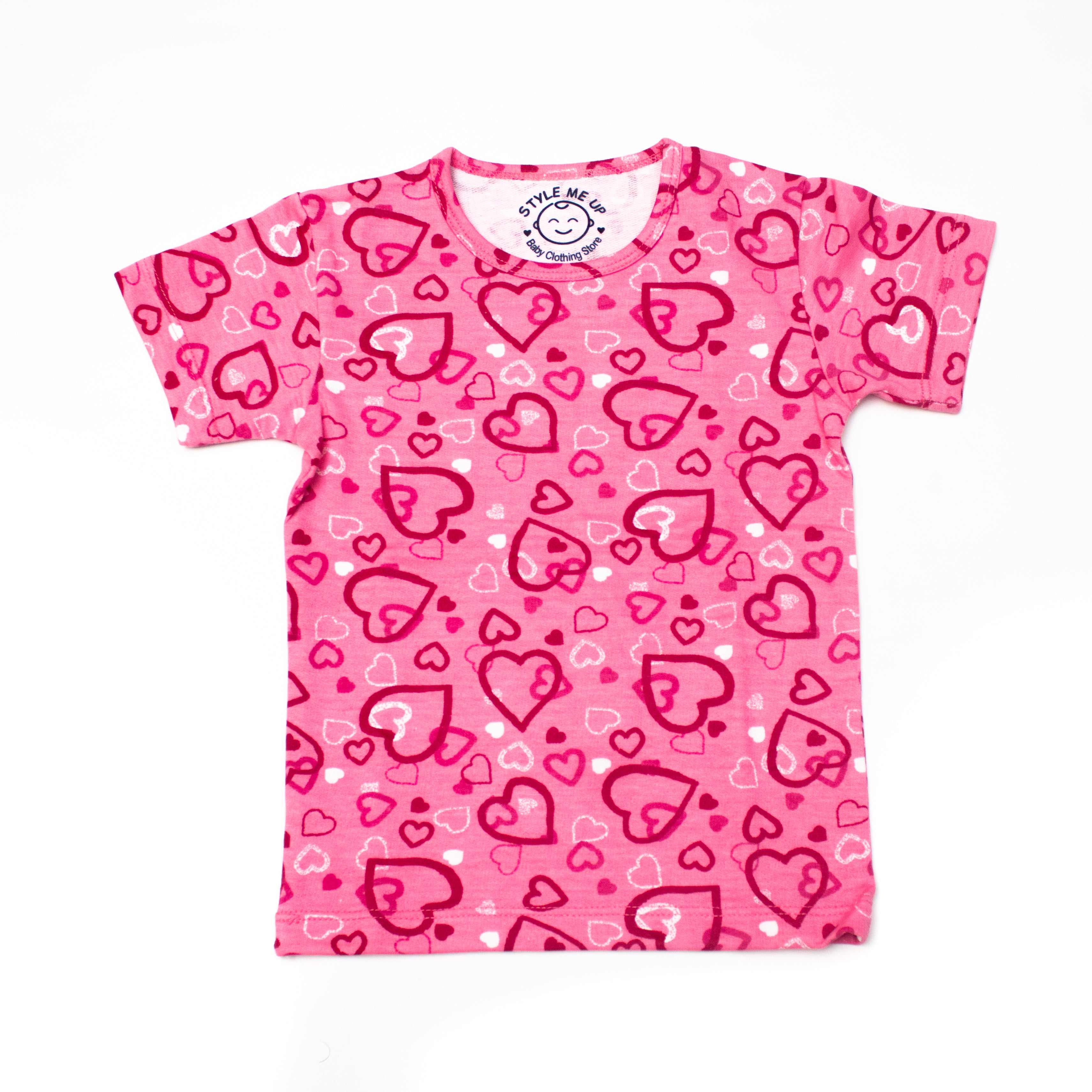 Pink Hearts T-Shirt And Shorts For Kids