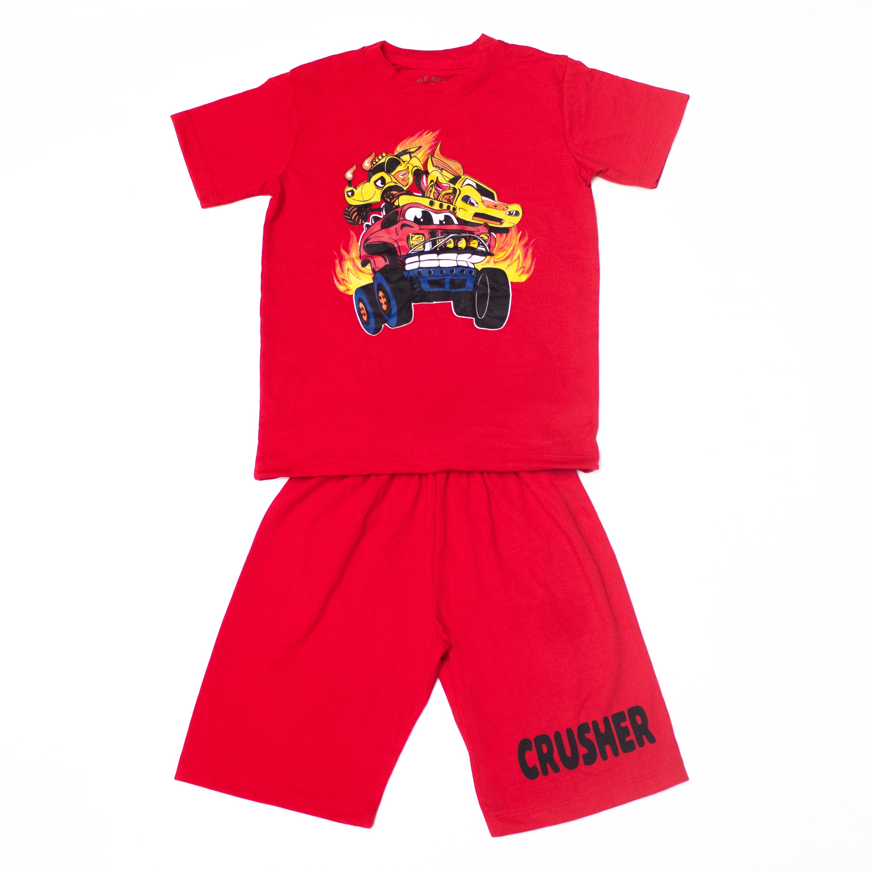 Cars Printed Red T-Shirt And Shorts For Kids