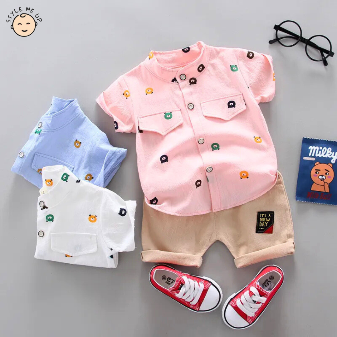 Little Bear Print T-Shirt With Shorts