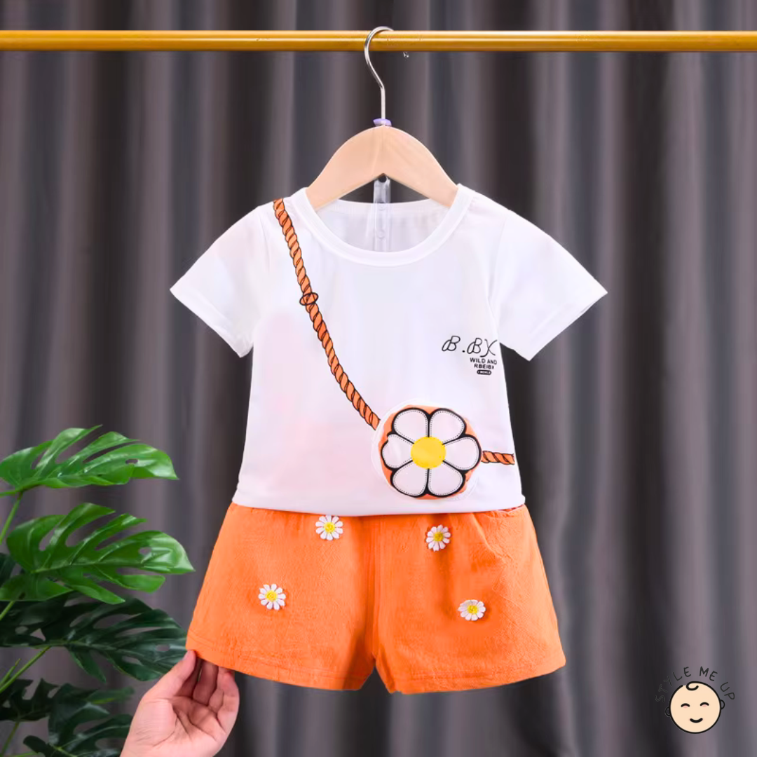 Orange Flower T-Shirt With Shorts